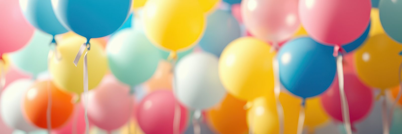 Colorful balloons fill the room, creating a festive atmosphere for a celebration during a sunny day